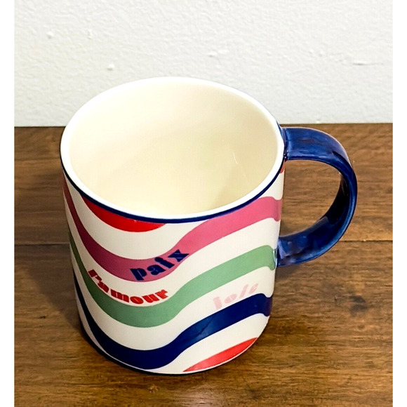 NWT: Maeve by Anthropologie - Paix, L'amour, Joie, Striped Ceramic Coffee Mug - Picture 4 of 5